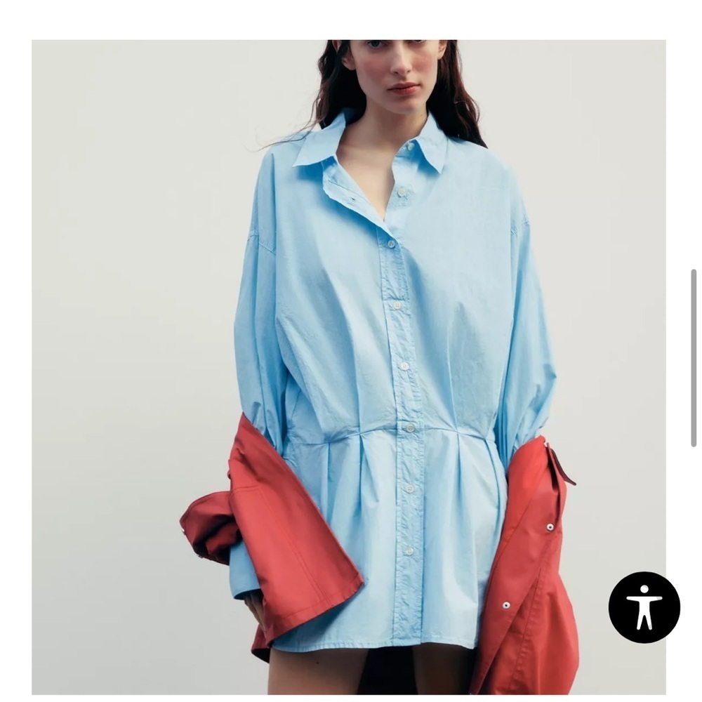 Zara Box Pleat Button Down Shirt Dress